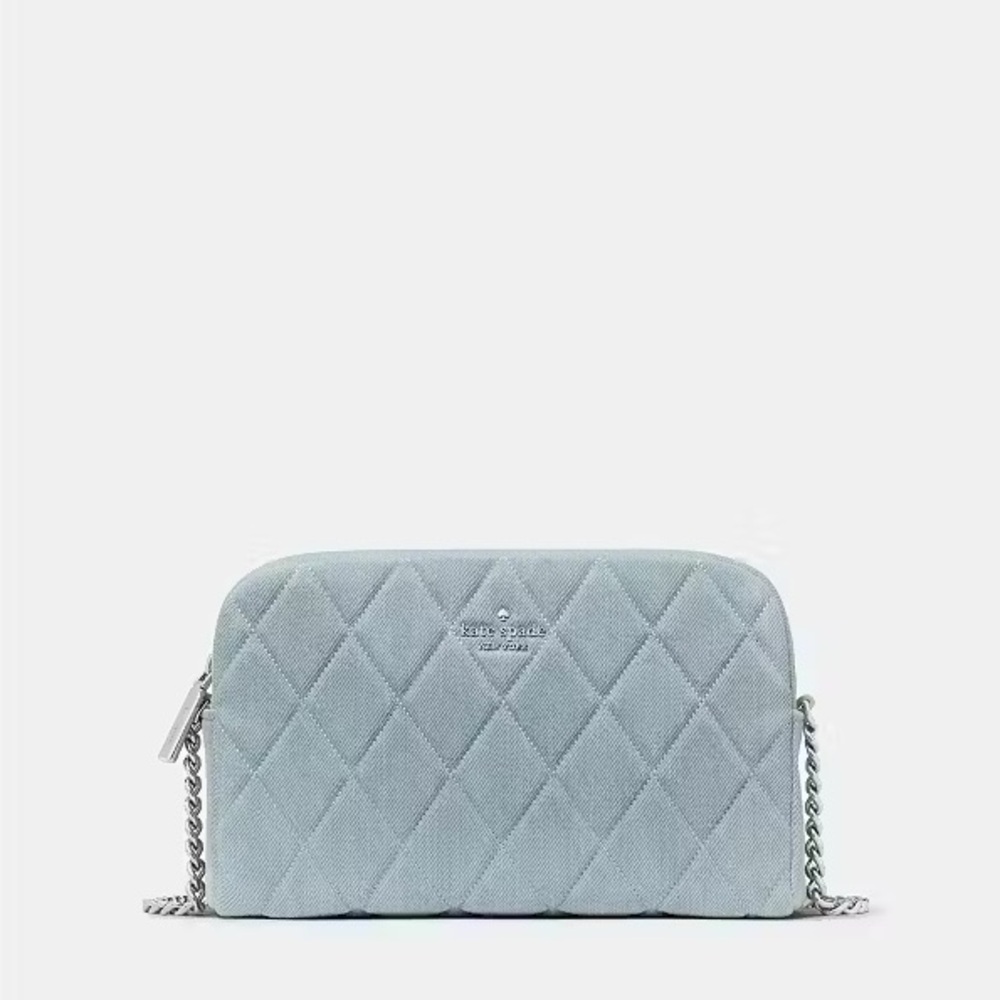 ♠️Kate Spade Carey Quilted Denim Mini Camera Crossbody Bag, Blue NEW NWT